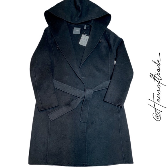 THEORY Black Wilrose Winsome Hooded Wrap Coat S - Picture 6 of 14